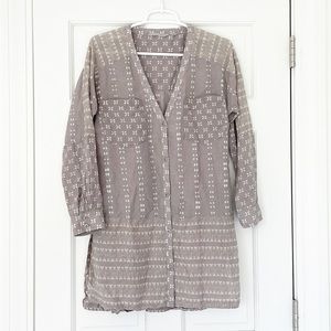 Athleta Ikat Kaftan Shirt Womens S Foxtail Taupe Lightweight Cotton Silk Blend